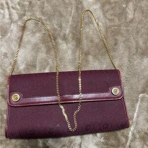 Elegant Christian Dior Burgundy Chain Strap Clutch